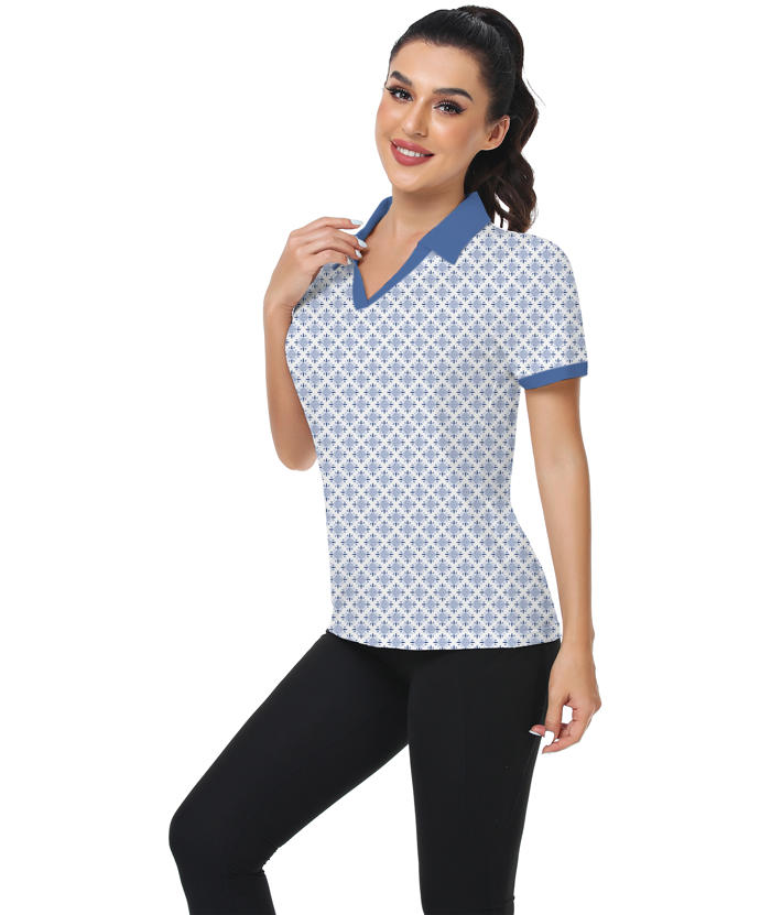 ZITY Women's Ethnic Pattern Slim Fit Golf Polo Shirt-CUWPO01353