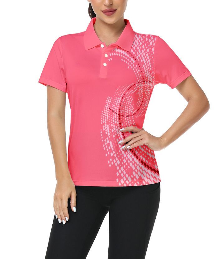 Women's peach sports polo shirt - Moisture-wicking athletic design