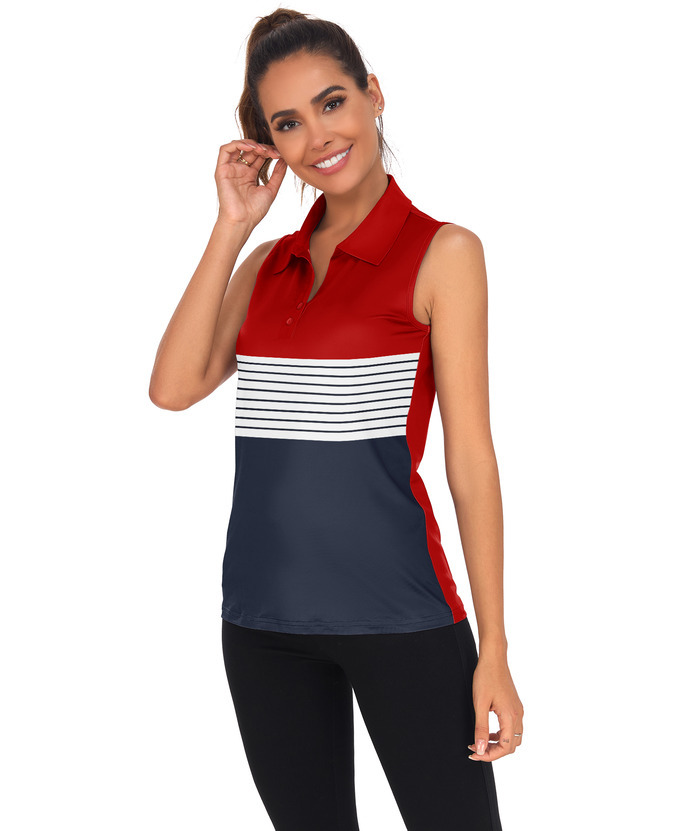 ZITY Women's Casual Polo Shirt Sleeveless Striped Golf Top-ZPK010575|Zitysports