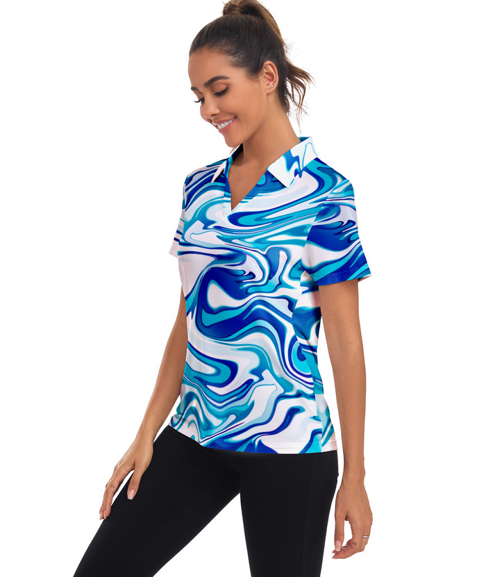 ZITY Women's Color Print Short Sleeved Quick Dry Casual Golf Polo Shirt-ZPK003142 | Zitysports