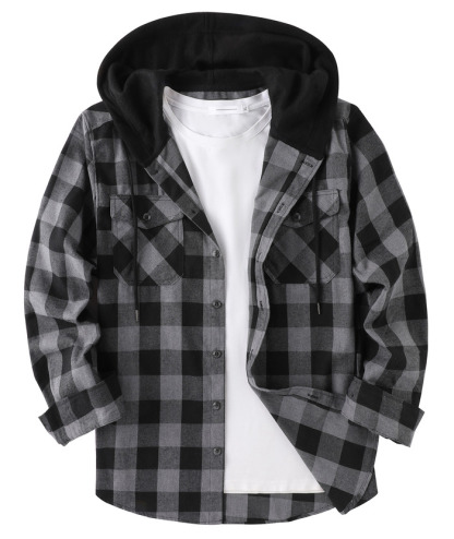 ZITY Men's Button Up Long Sleeve Plaid Hoodie-CUMLT03681|Zitysports