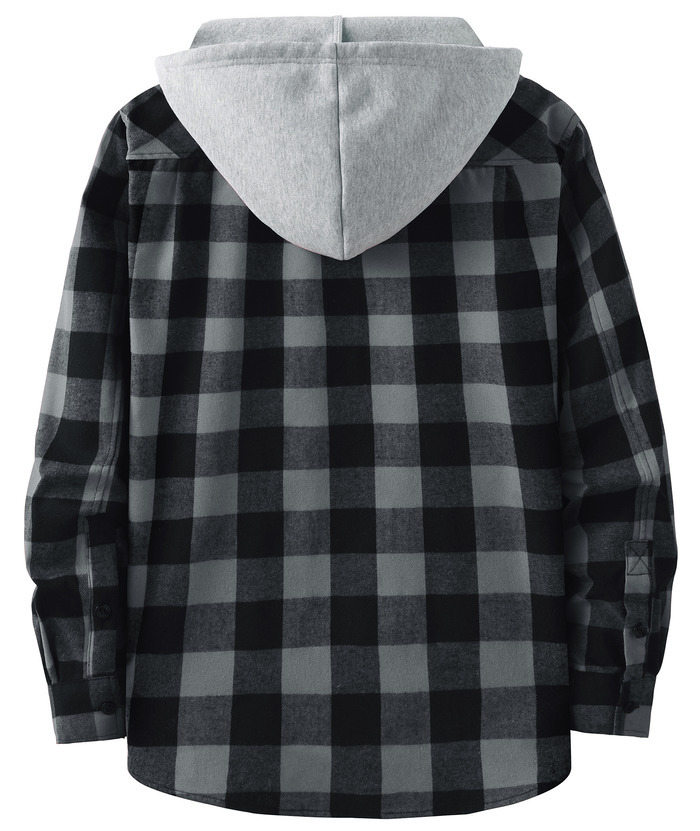 ZITY Men's Plaid Hooded Long Sleeve Button Down Flannel Shirt-ZPK000014 | Zitysports