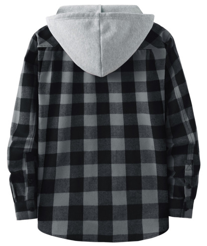 ZITY Men's Plaid Hooded Long Sleeve Button Down Flannel Shirt-ZPK000014 | Zitysports