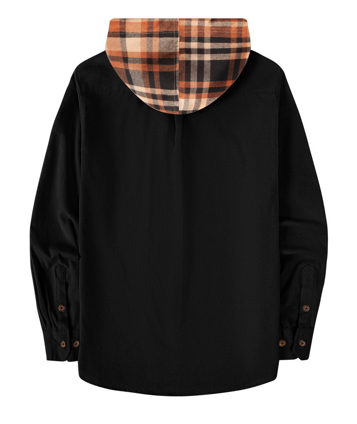 ZITY Men's Color Block Button Plaid Hoodie Shirt-ZPK007042 | Zitysports