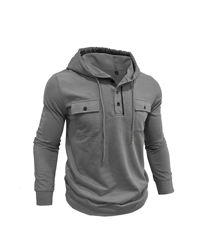 ZITY Men's Solid Chest Pockets Button Hoodie-DUMHD04858 | Zitysports
