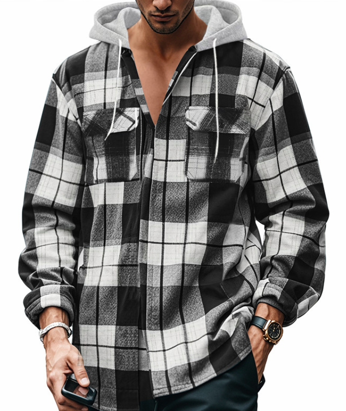 ZITY Men's Plaid Sweatshirt Button Up Casual Jacket-DUMLT04973|Zitysports
