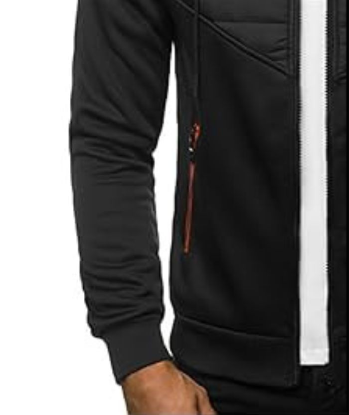 ZITY Men's Slim Fit Full Zip Contrast Color Casual Hoodie-DUMFH05005|Zitysports