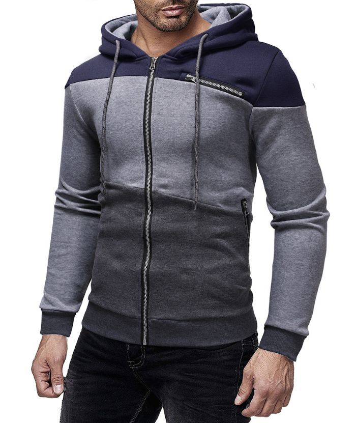 ZITY Men's Long Sleeve Three Color Splicing Cotton Hoodie-DUMFH05106|Zitysports