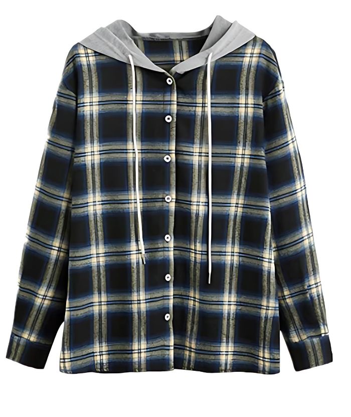 ZITY Women's Plaid Print Button Casual Long Sleeve Hoodie-DUWLT05049|Zitysports