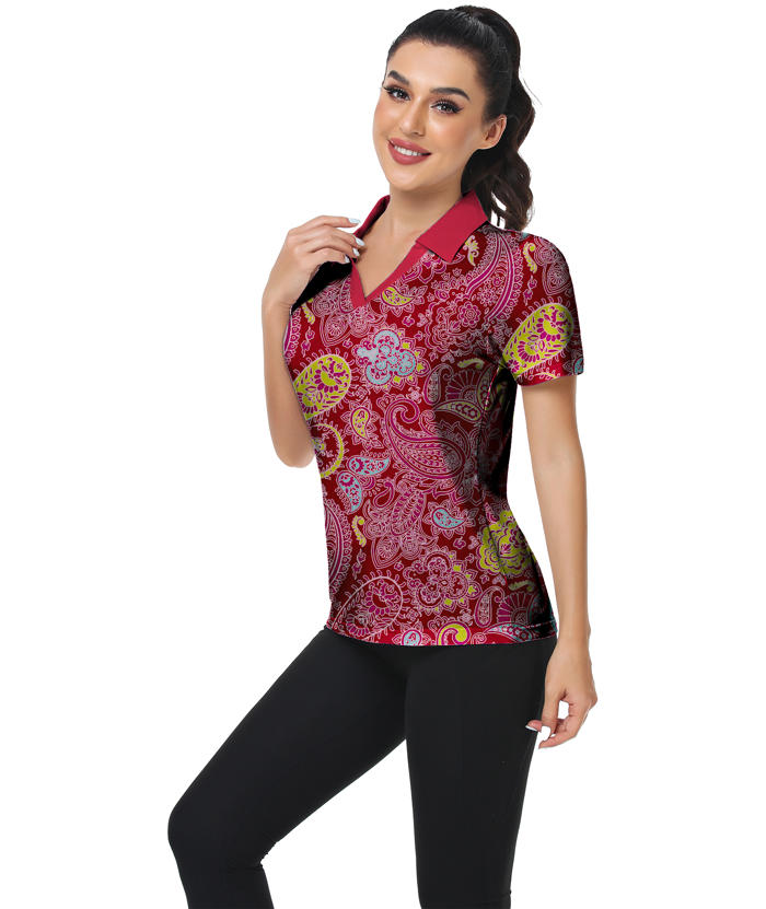 ZITY Women's Slim Fit Flower Print Summer Golf Polo Shirt-CUWPO01007