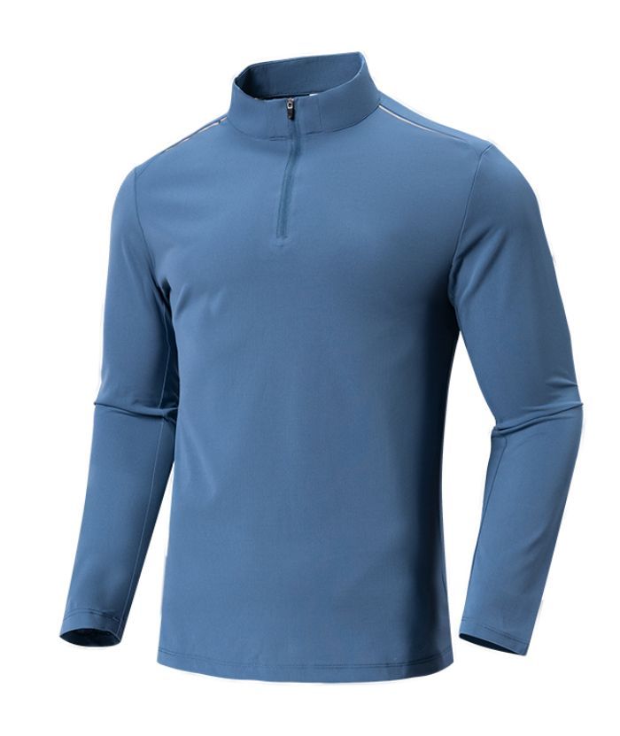 Men's Quarter Zip Stand Collar Long Sleeve Polo Shirt-DUMLS05870