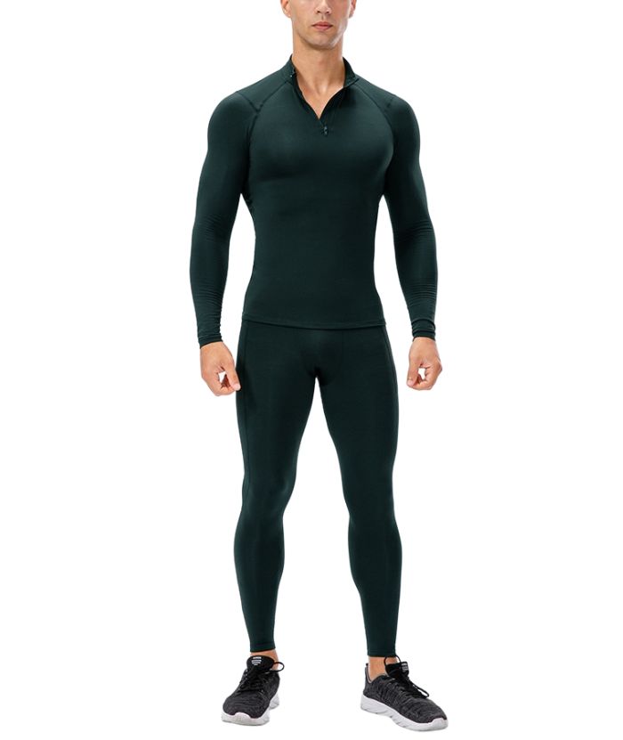 ZITY Men's Quarter Zipper Compression Shirt with Trouser Set-DUMTR05958