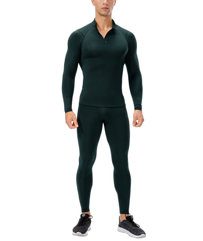 ZITY Men's Quarter Zipper Compression Shirt with Trouser Set-DUMTR05958