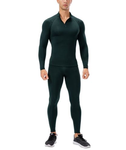 ZITY Men's Quarter Zipper Compression Shirt with Trouser Set-DUMTR05958