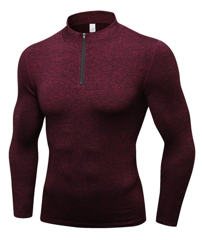 ZITY Men's Stand Collar Athletic Dri Fit Compression Long Sleeve Shirt-DUMLS05946