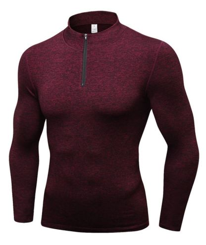 ZITY Men's Stand Collar Athletic Dri Fit Compression Long Sleeve Shirt-DUMLS05946