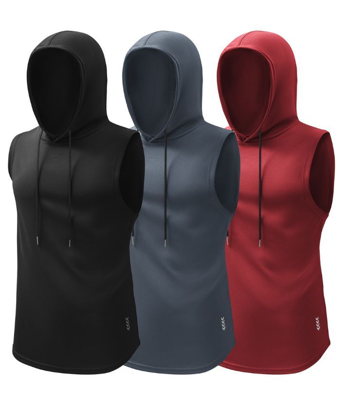 3 Pack Men's Sports Pullover Vest Hoodie-TZUHE00123