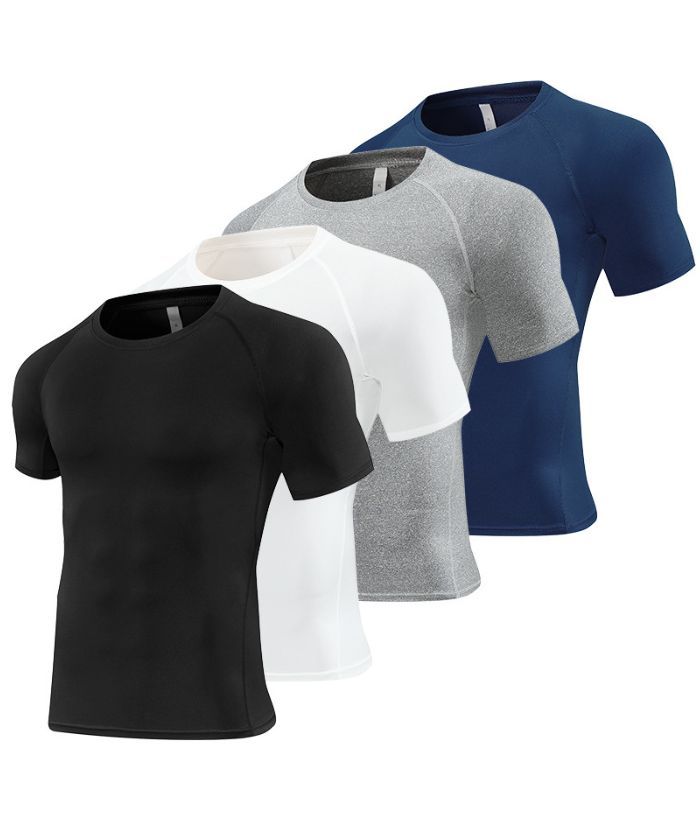 4 Pack ZITY Men's Solid Color Athletic Dri Fit Compression T-Shirt-DUMTS05984