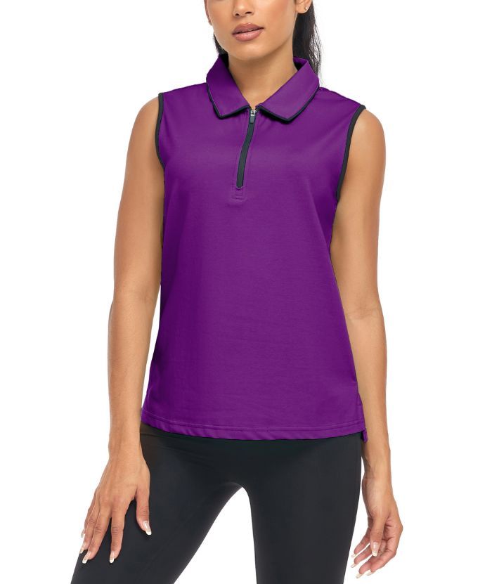 ZITY Women's Sleeveless Quarter Zip Golf Polo Shirt-CUWPO01362
