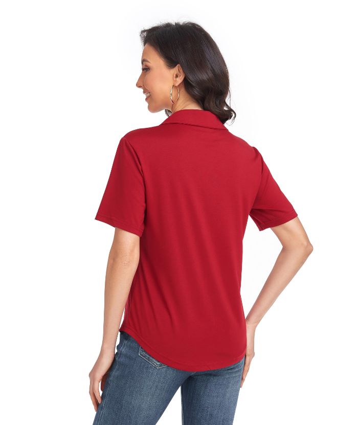 ZITY  Women's Slim Fit Solid Color Casual Polo Shirt-CUWPO01496