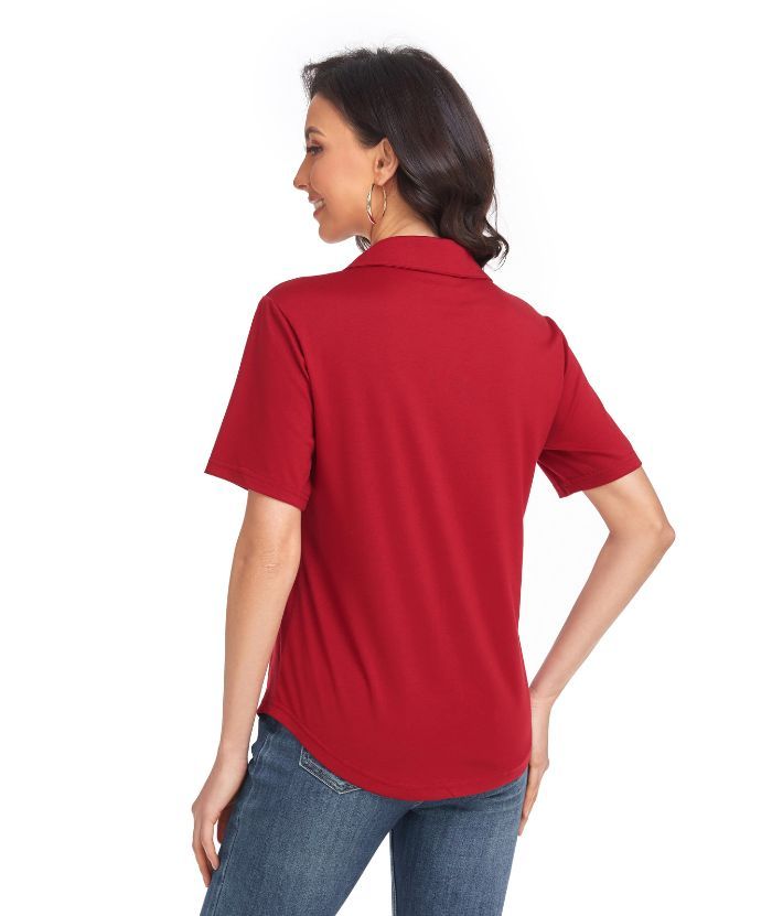 ZITY  Women's Slim Fit Solid Color Casual Polo Shirt-CUWPO01496
