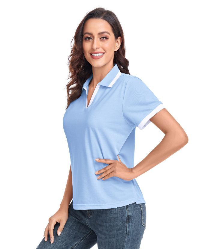 ZITY Women's V Neck Dri Fit Casual Slim Fit Polo Shirt-CUWPO01592