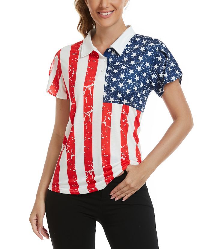 ZITY Women's American Flag Slim Fit Golf Polo Shirt-CUWPO01562