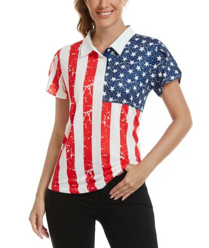 ZITY Women's American Flag Slim Fit Golf Polo Shirt-CUWPO01562