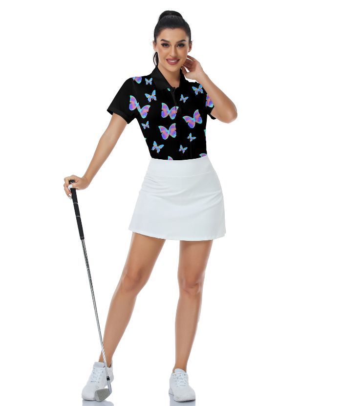 ZITY Women's Butterfly Printed Golf Polo Shirt-CUWPO02030