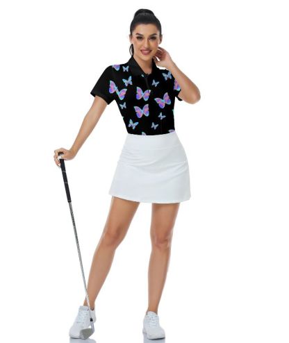 ZITY Women's Butterfly Printed Golf Polo Shirt-CUWPO02030