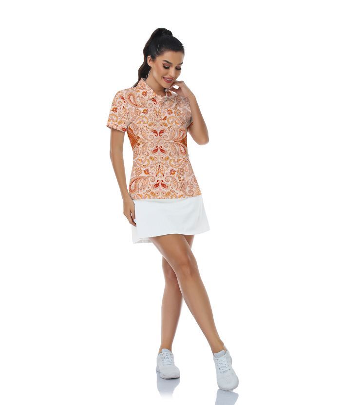 ZITY Women's Slim Fit Cashew Flower Print Golf Polo Shirt-CUWPO02020