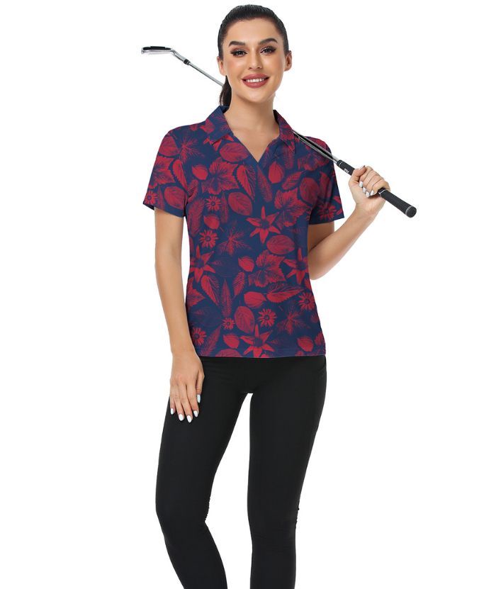 ZITY Women's Dri Fit Floral Print Golf Polo Shirt-CUWPO02133