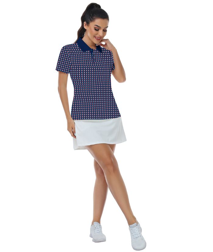 ZITY Women's Button Up Dark Blue Golf Polo Shirt-CUWPO02143