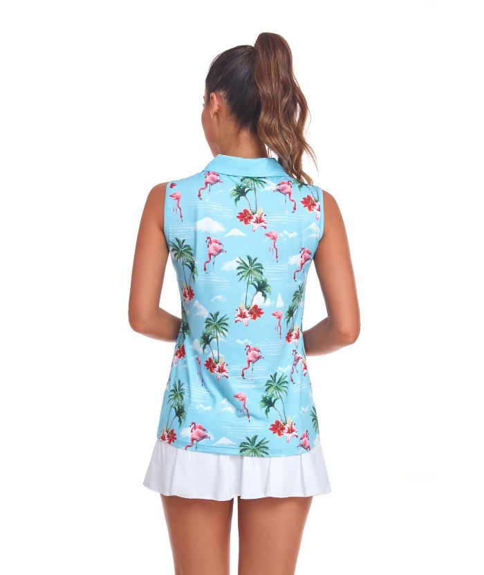ZITY Women's Coconut Print Slim Fit Tennis Polo Shirt-CUWBP02147