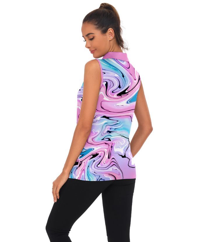 ZITY Women's Dri Fit Sleeveless printed Polo Shirt-CUWBP02299