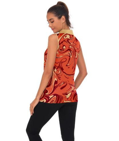 ZITY Women's Slim Fit Orange Sleeveless Polo Shirt-CUWBP02300