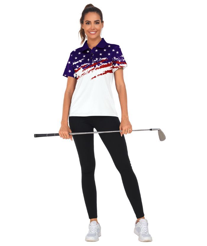 ZITY Women's Geometric Print Button Up Golf Polo Shirt-CUWPO02323