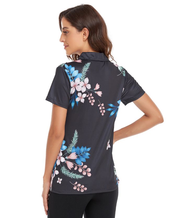 ZITY Flower Print Slim Fit Golf Polo Shirt-CFWZZ00003