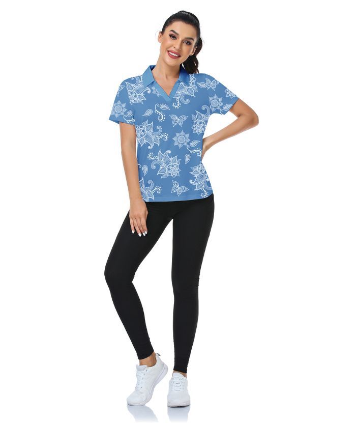 ZITY Women's Slim Fit Flower print Golf Polo Shirt-CUWPO01012