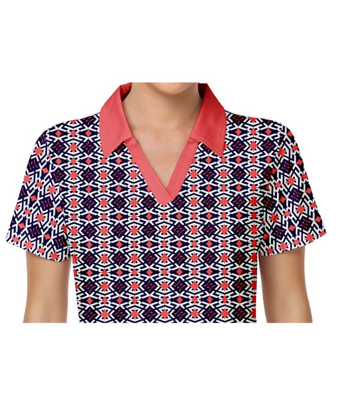 ZITY Women's Slim Fit Geometry Print Golf Polo Shirt-CUWPO01016