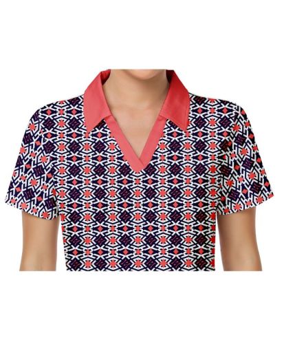ZITY Women's Slim Fit Geometry Print Golf Polo Shirt-CUWPO01016