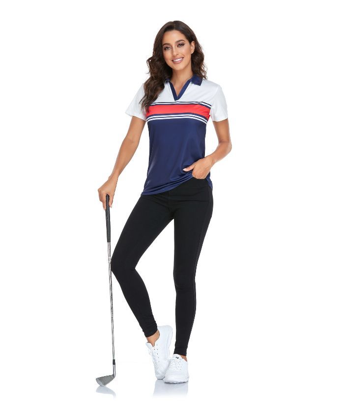 ZITY Women's Casual V Neck Slim Fit Golf Polo Shirt-CFWTX00035