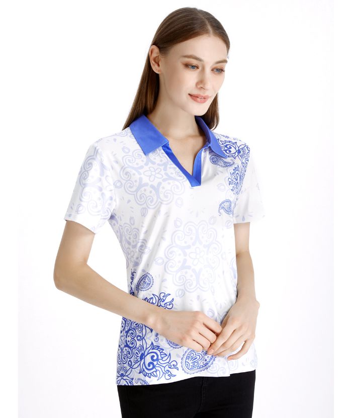 ZITY Women's Slim Fit Flower Print Golf Polo Shirt-CFWZZ00032
