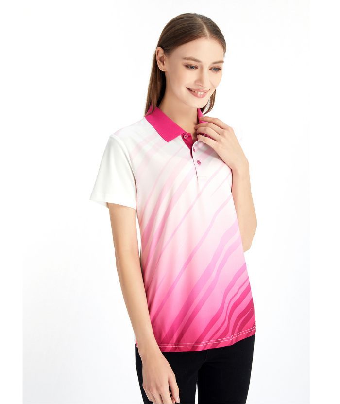 ZITY Women's Slim Fit White Pink Golf Polo Shirt-CFWZZ00045