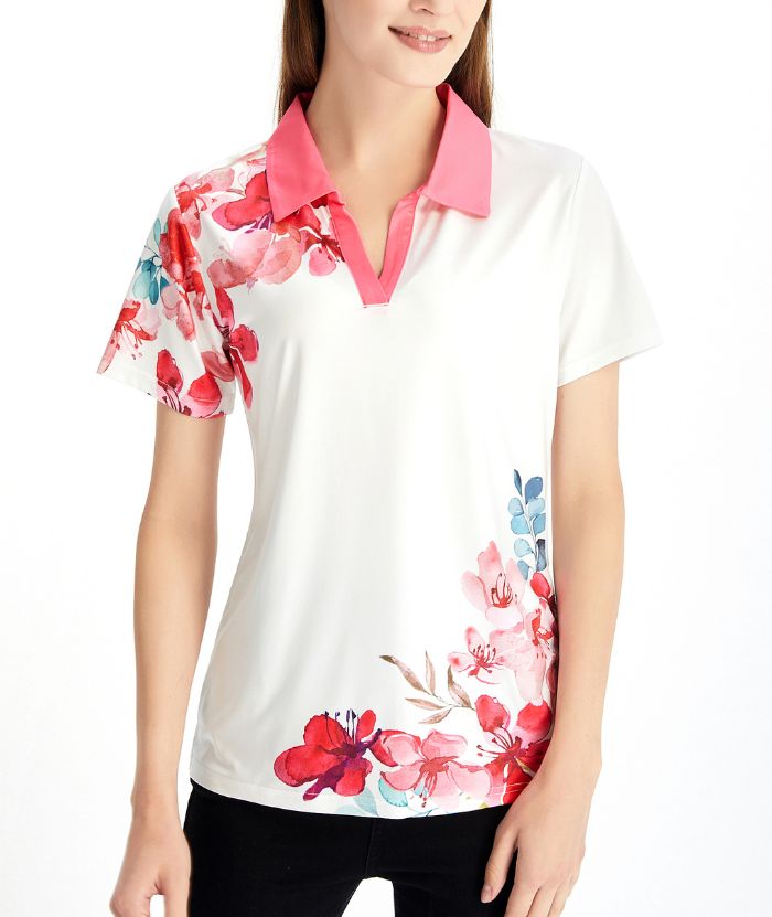 ZITY Women's Slim Fit Flower Print Golf Polo Shirt-CFWZZ00038