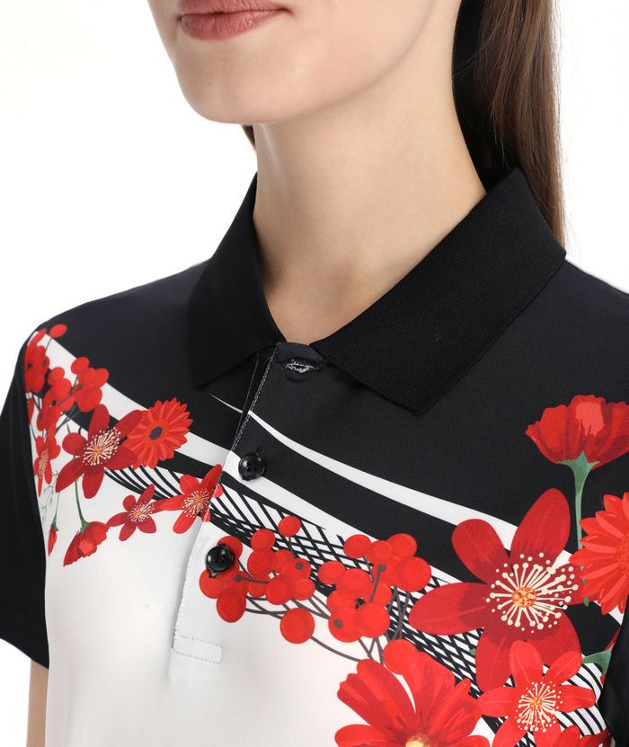 ZITY Women's Floral Print Casual Golf Polo Shirt-CFWZZ00012