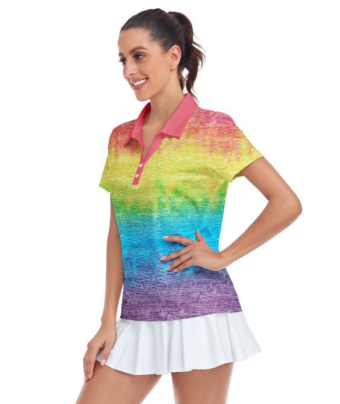 ZITY Women's Slim Fit Rainbow Print Golf Polo Shirt-CUWPO01299