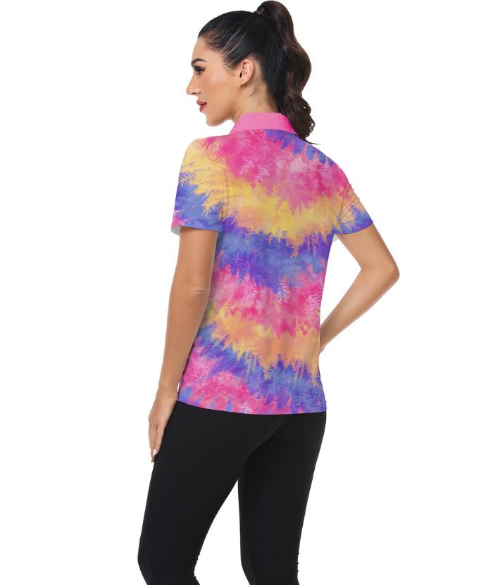ZITY Women's Dri Fit Tie Dye Print Golf Polo Shirt-CUWPO01300