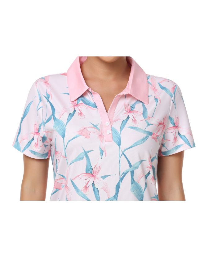 ZITY Women's Floral Print Dri Fit Golf Polo Shirt-CUWPO01343