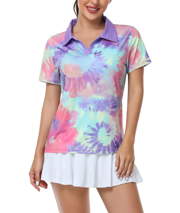 ZITY Women's Slim Fit V Neck Golf Polo Shirt-CUWPO01301